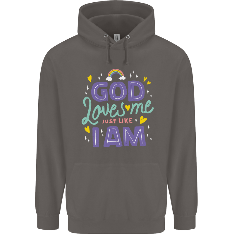 God Loves Me Christian Christianity Jesus Mens 80% Cotton Hoodie Charcoal