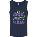 God Loves Me Christian Christianity Jesus Mens Vest Tank Top Navy Blue