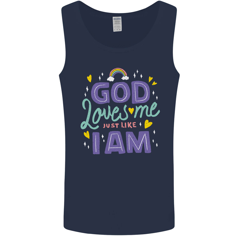 God Loves Me Christian Christianity Jesus Mens Vest Tank Top Navy Blue