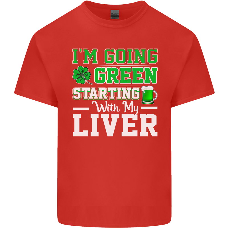 Going Green Funny St Patricks Day Beer Alcohol Mens Cotton T-Shirt Tee Top Red