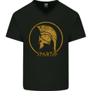 Gold Sparta Helmet Gym Bodybuilding Training Mens V-Neck Cotton T-Shirt Black