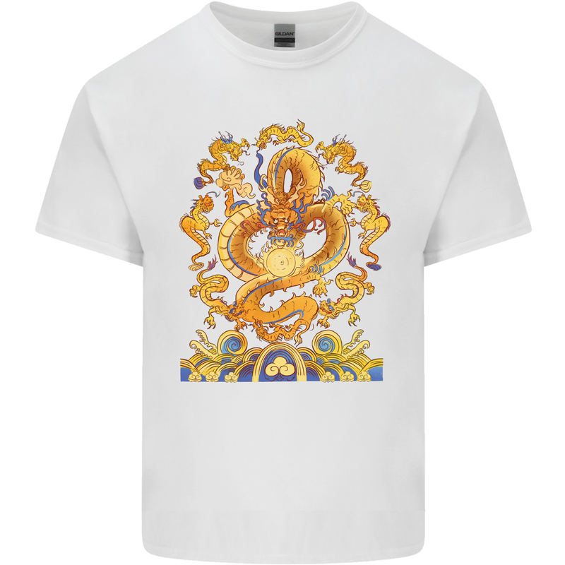 Gold and Blue Dragon Kids T-Shirt Childrens White