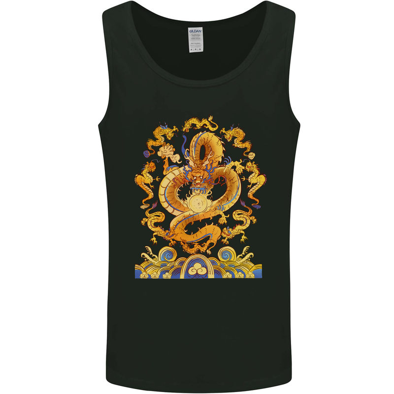 Gold and Blue Dragon Mens Vest Tank Top Black