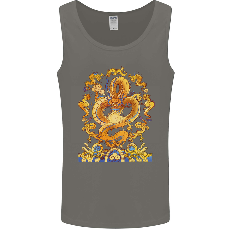 Gold and Blue Dragon Mens Vest Tank Top Charcoal
