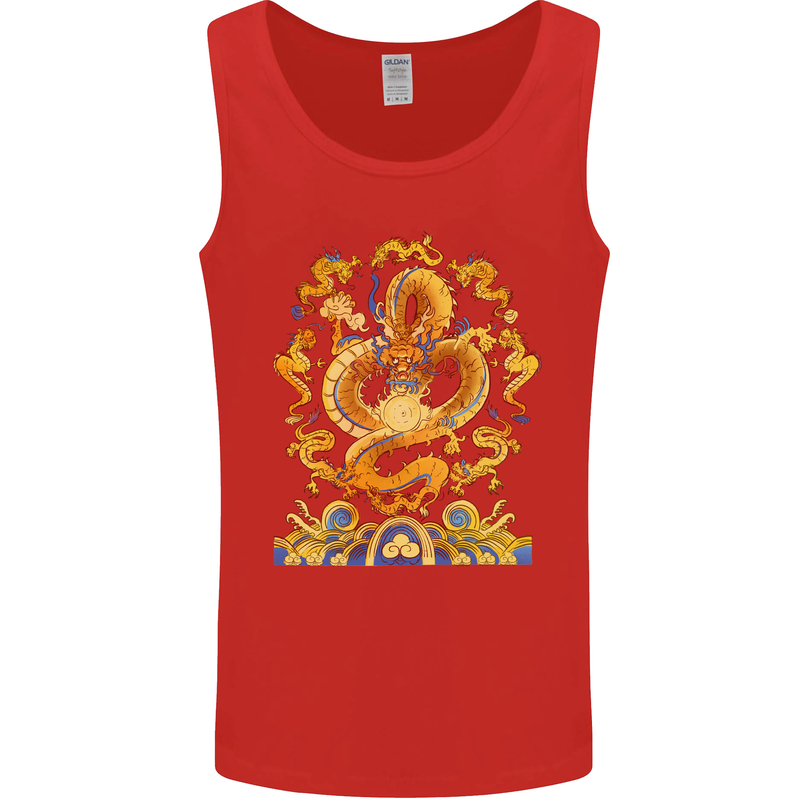 Gold and Blue Dragon Mens Vest Tank Top Red