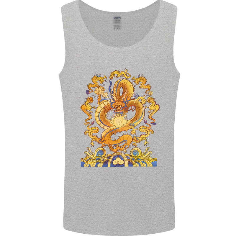 Gold and Blue Dragon Mens Vest Tank Top Sports Grey