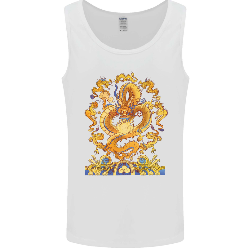 Gold and Blue Dragon Mens Vest Tank Top White