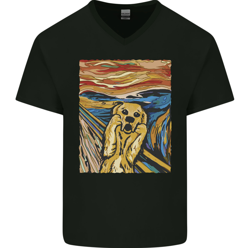 Golden Labrador Scream Portrait Mens V-Neck Cotton T-Shirt Black