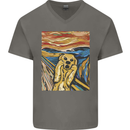 Golden Labrador Scream Portrait Mens V-Neck Cotton T-Shirt Charcoal