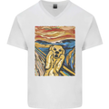 Golden Labrador Scream Portrait Mens V-Neck Cotton T-Shirt White