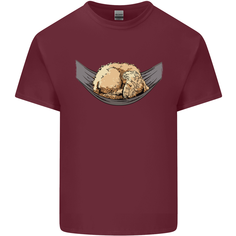 Goldendoodle on a Hammock Dog Mens Cotton T-Shirt Tee Top Maroon