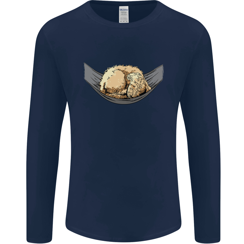 Goldendoodle on a Hammock Dog Mens Long Sleeve T-Shirt Navy Blue