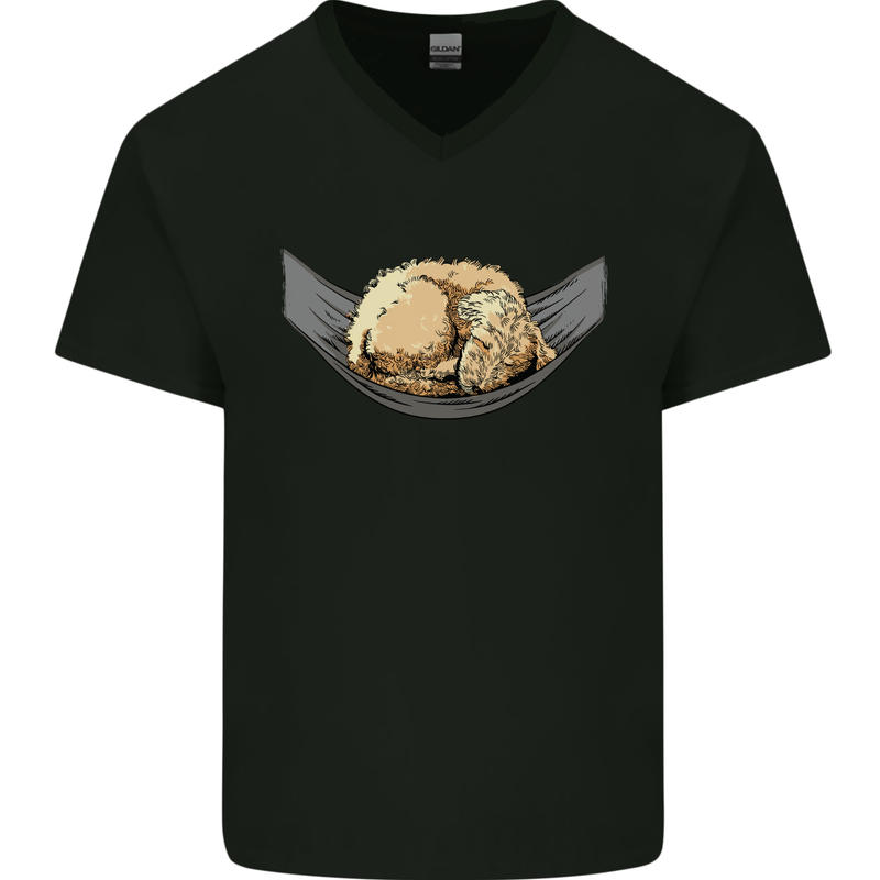 Goldendoodle on a Hammock Dog Mens V-Neck Cotton T-Shirt Black