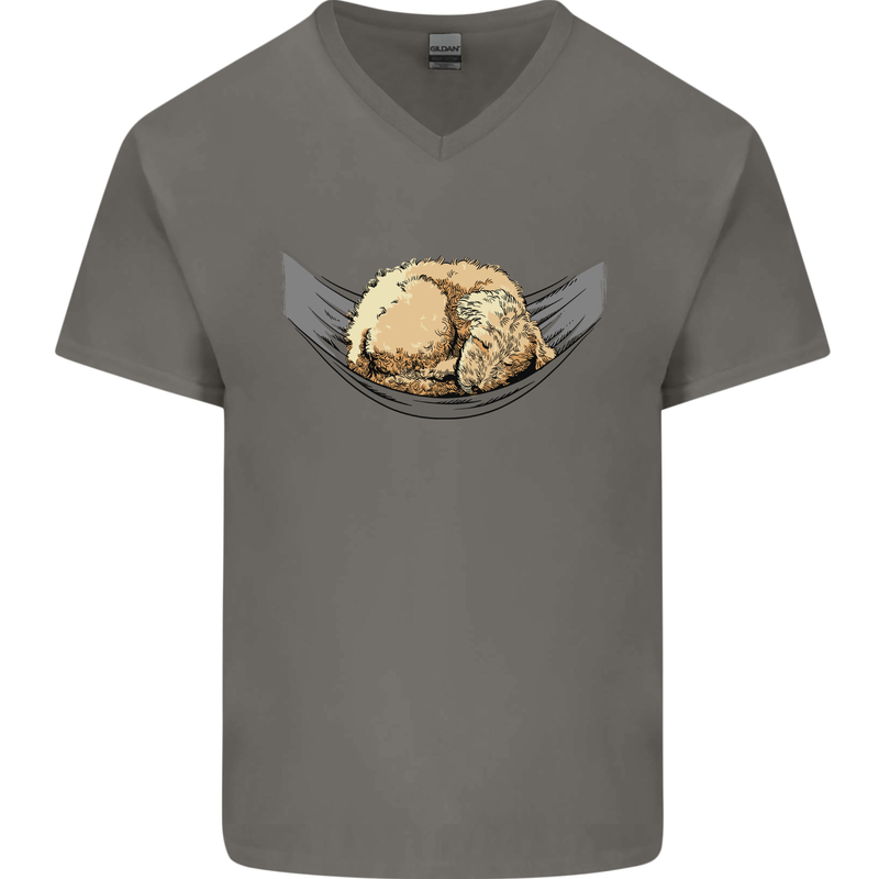 Goldendoodle on a Hammock Dog Mens V-Neck Cotton T-Shirt Charcoal