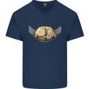 Goldendoodle on a Hammock Dog Mens V-Neck Cotton T-Shirt Navy Blue