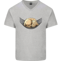Goldendoodle on a Hammock Dog Mens V-Neck Cotton T-Shirt Sports Grey