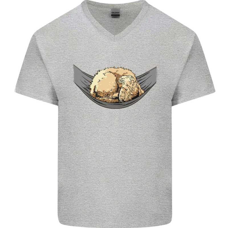 Goldendoodle on a Hammock Dog Mens V-Neck Cotton T-Shirt Sports Grey