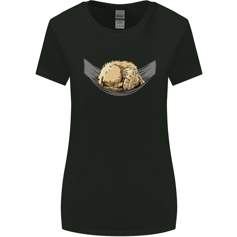 Goldendoodle on a Hammock Dog Womens Wider Cut T-Shirt Black