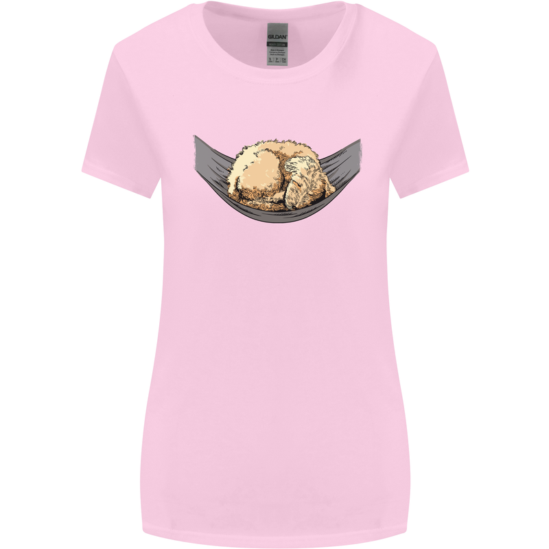 Goldendoodle on a Hammock Dog Womens Wider Cut T-Shirt Light Pink