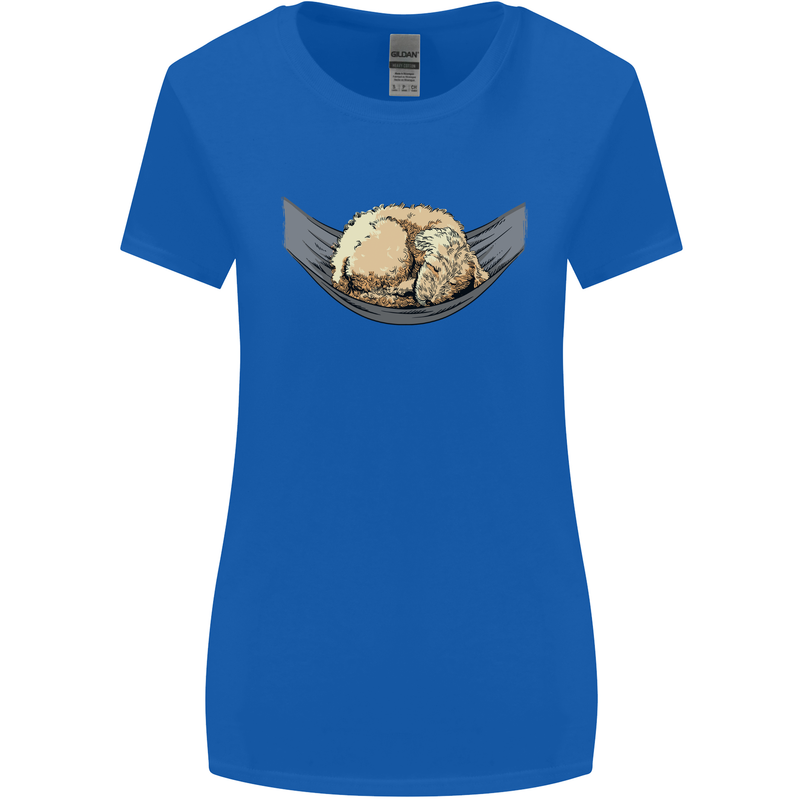 Goldendoodle on a Hammock Dog Womens Wider Cut T-Shirt Royal Blue