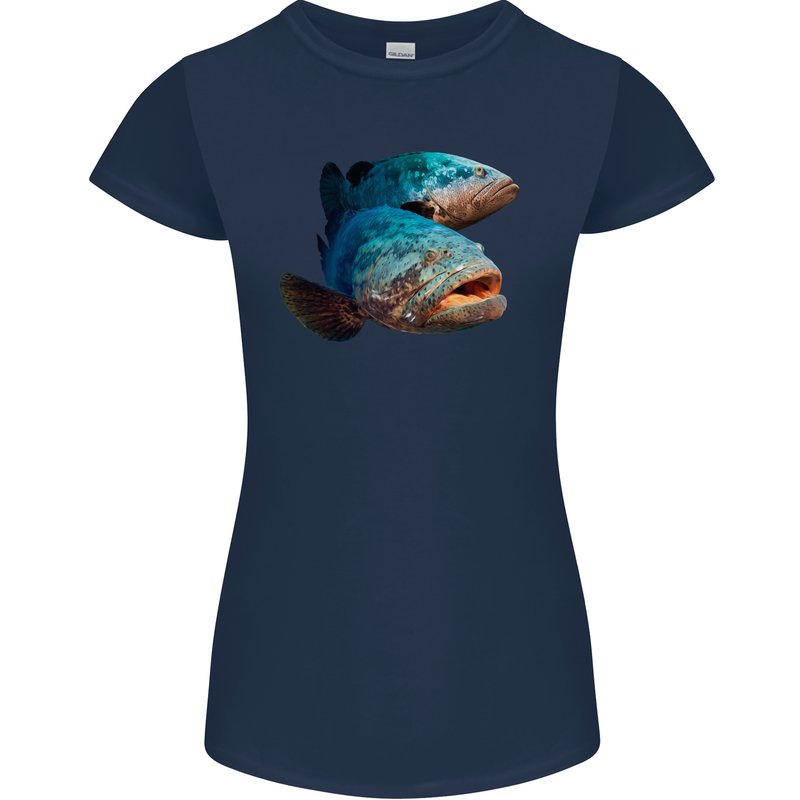 Goliath Fish Fishing Fisherman Womens Petite Cut T-Shirt Navy Blue