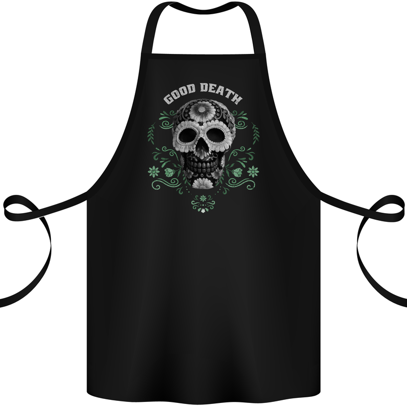 Good Death DOTD Day of the Dead Sugar Skull Cotton Apron 100% Organic Black