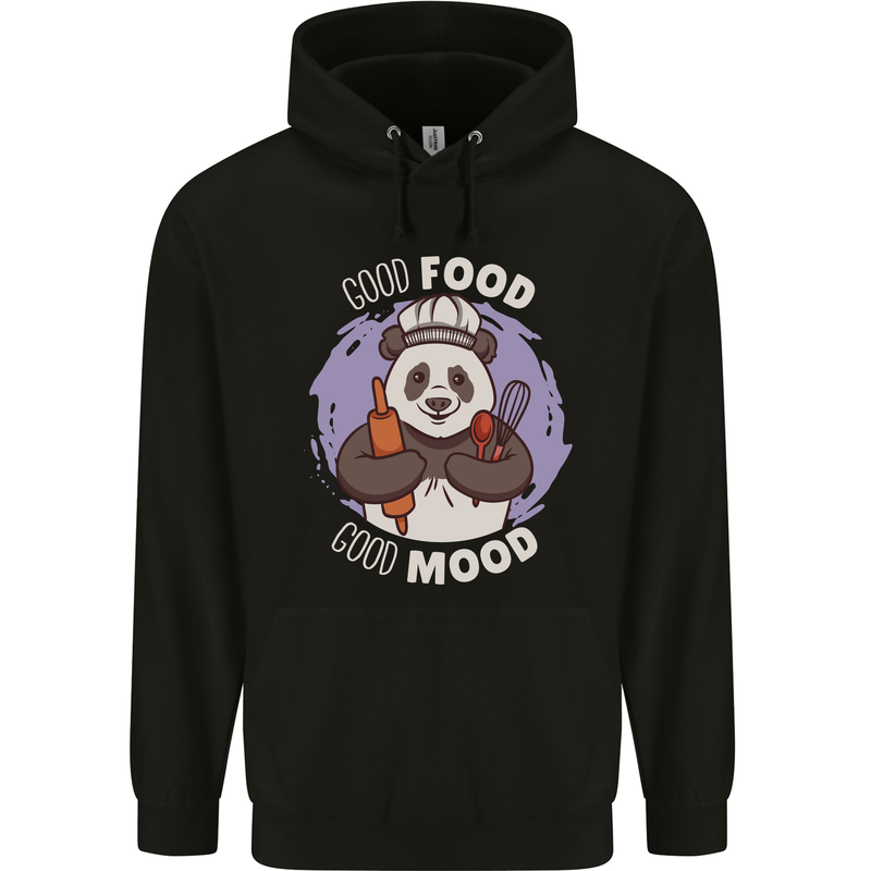 Good Food Good Mood Funny Panda Chef BBQ Childrens Kids Hoodie Black