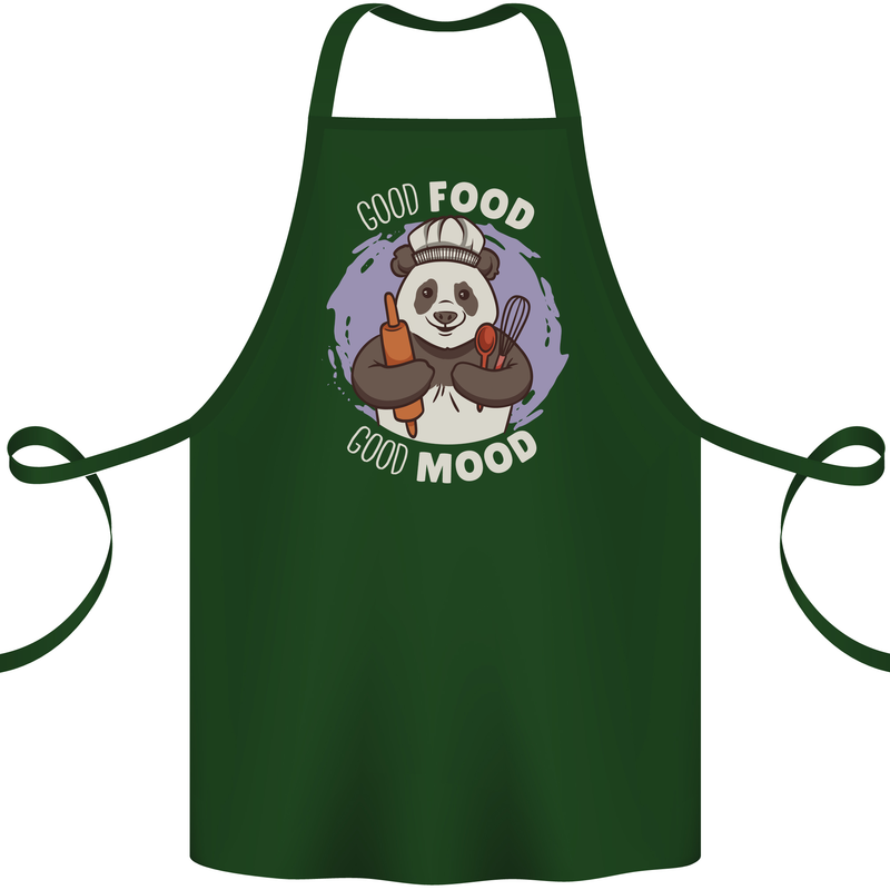 Good Food Good Mood Funny Panda Chef BBQ Cotton Apron 100% Organic Forest Green