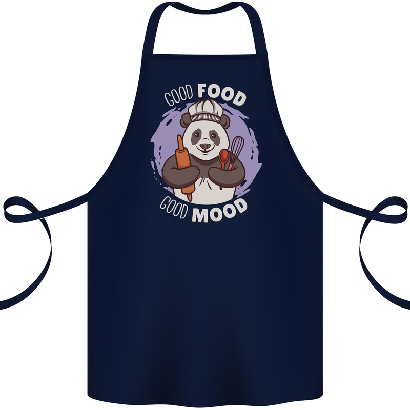 Good Food Good Mood Funny Panda Chef BBQ Cotton Apron 100% Organic Navy Blue
