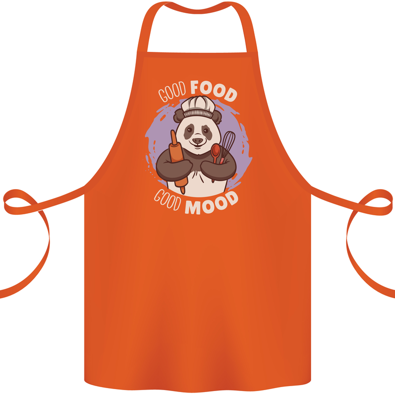 Good Food Good Mood Funny Panda Chef BBQ Cotton Apron 100% Organic Orange