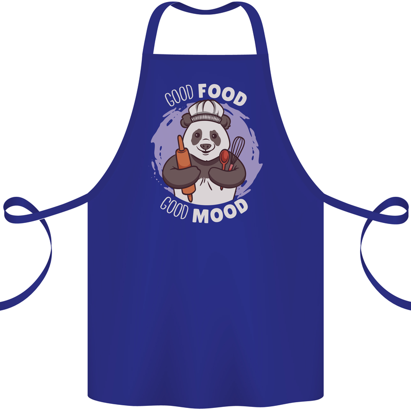 Good Food Good Mood Funny Panda Chef BBQ Cotton Apron 100% Organic Royal Blue