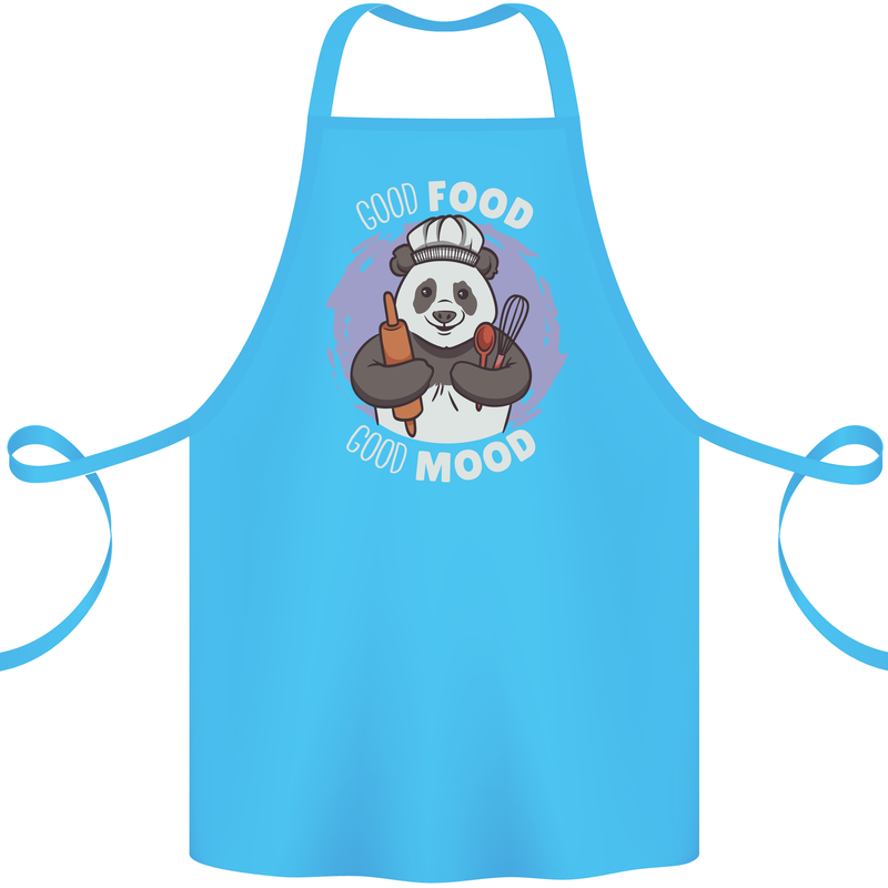 Good Food Good Mood Funny Panda Chef BBQ Cotton Apron 100% Organic Turquoise