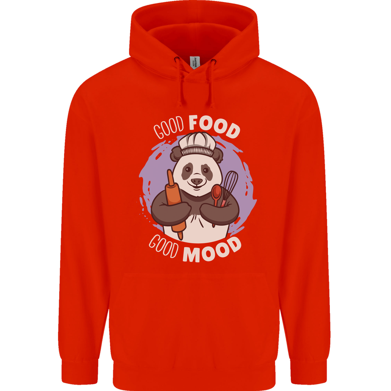 Good Food Good Mood Funny Panda Chef BBQ Mens 80% Cotton Hoodie Bright Red