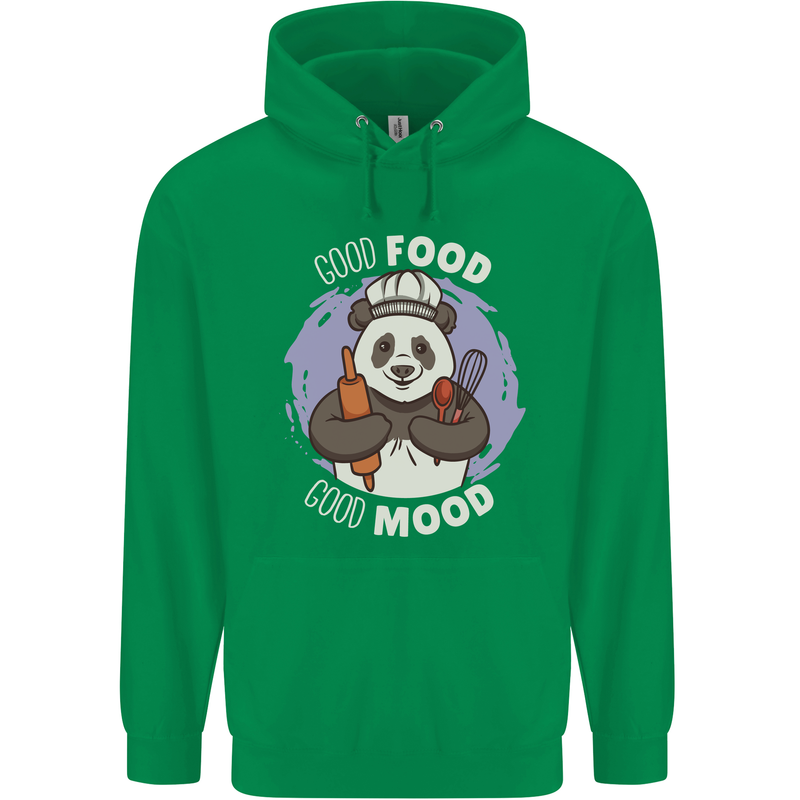 Good Food Good Mood Funny Panda Chef BBQ Mens 80% Cotton Hoodie Irish Green