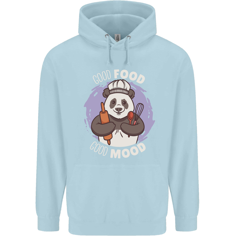 Good Food Good Mood Funny Panda Chef BBQ Mens 80% Cotton Hoodie Light Blue