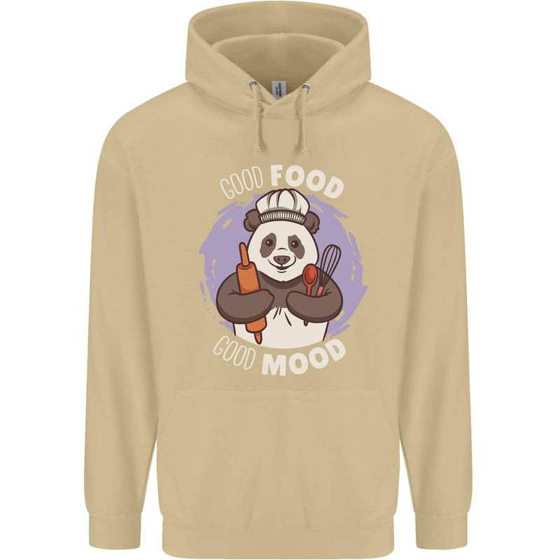 Good Food Good Mood Funny Panda Chef BBQ Mens 80% Cotton Hoodie Sand