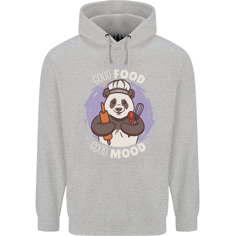 Good Food Good Mood Funny Panda Chef BBQ Mens 80% Cotton Hoodie Sports Grey