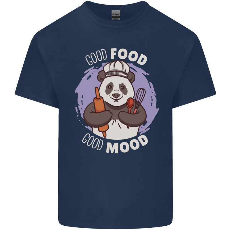 Good Food Good Mood Funny Panda Chef BBQ Mens Cotton T-Shirt Tee Top Navy Blue