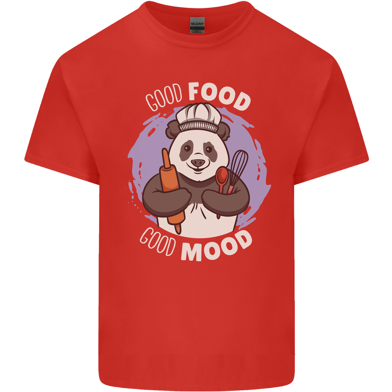 Good Food Good Mood Funny Panda Chef BBQ Mens Cotton T-Shirt Tee Top Red