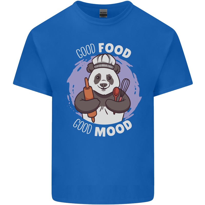 Good Food Good Mood Funny Panda Chef BBQ Mens Cotton T-Shirt Tee Top Royal Blue
