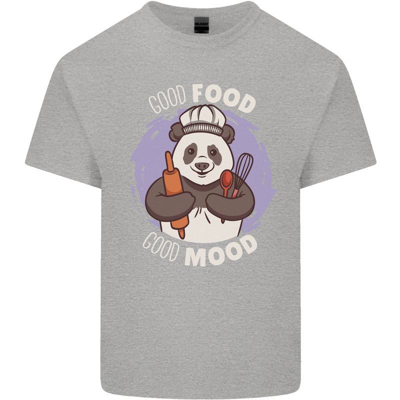 Good Food Good Mood Funny Panda Chef BBQ Mens Cotton T-Shirt Tee Top Sports Grey