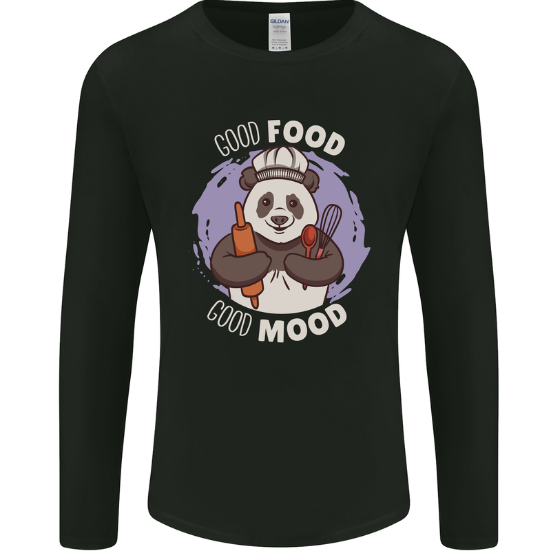 Good Food Good Mood Funny Panda Chef BBQ Mens Long Sleeve T-Shirt Black