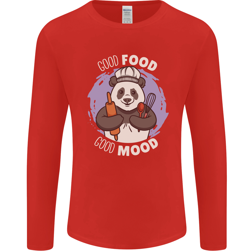 Good Food Good Mood Funny Panda Chef BBQ Mens Long Sleeve T-Shirt Red