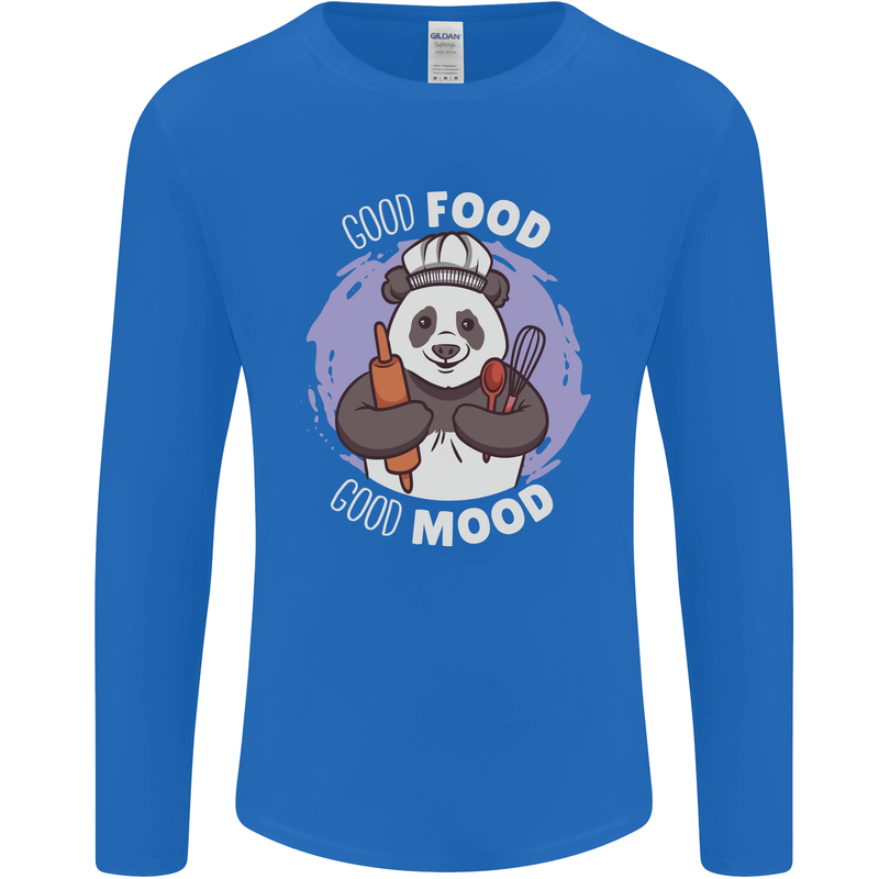 Good Food Good Mood Funny Panda Chef BBQ Mens Long Sleeve T-Shirt Royal Blue