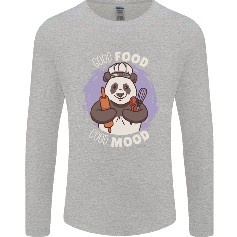 Good Food Good Mood Funny Panda Chef BBQ Mens Long Sleeve T-Shirt Sports Grey