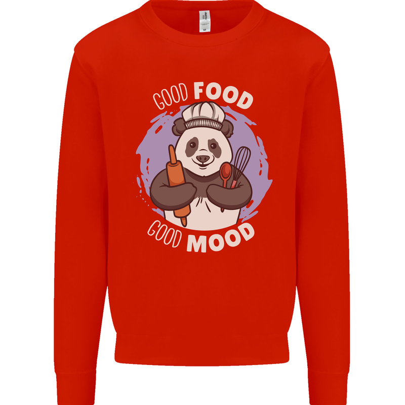 Good Food Good Mood Funny Panda Chef BBQ Mens Sweatshirt Jumper Bright Red