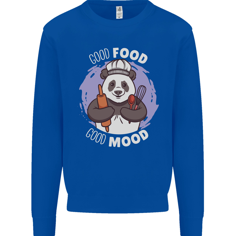 Good Food Good Mood Funny Panda Chef BBQ Mens Sweatshirt Jumper Royal Blue