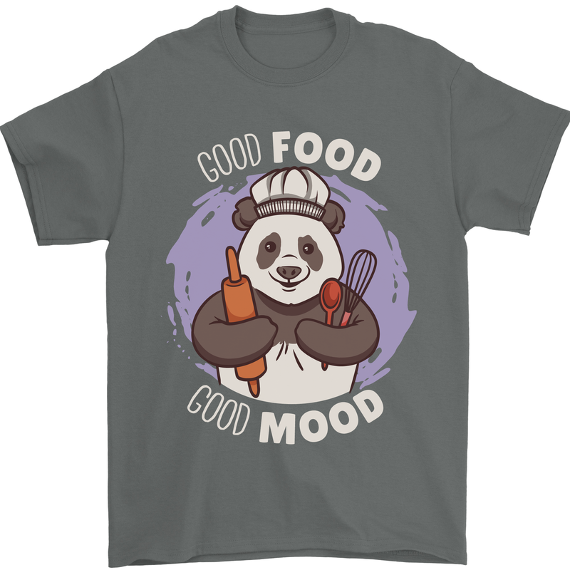 Good Food Good Mood Funny Panda Chef BBQ Mens T-Shirt 100% Cotton Charcoal