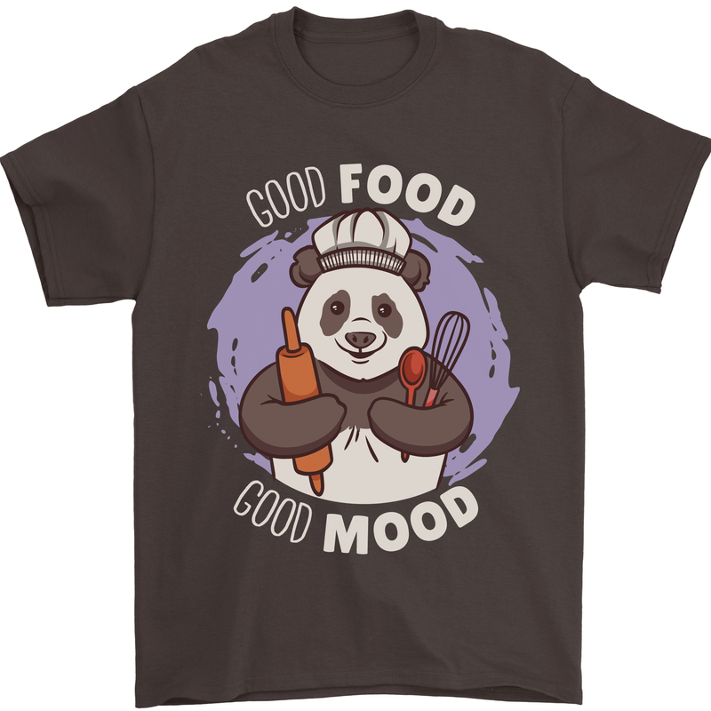 Good Food Good Mood Funny Panda Chef BBQ Mens T-Shirt 100% Cotton Dark Chocolate