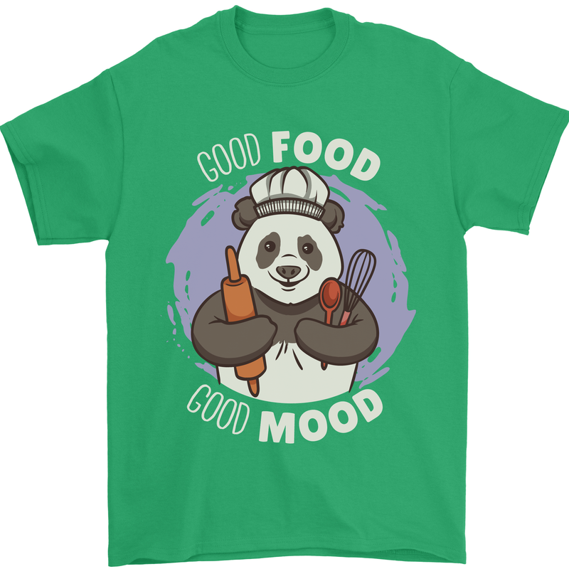 Good Food Good Mood Funny Panda Chef BBQ Mens T-Shirt 100% Cotton Irish Green